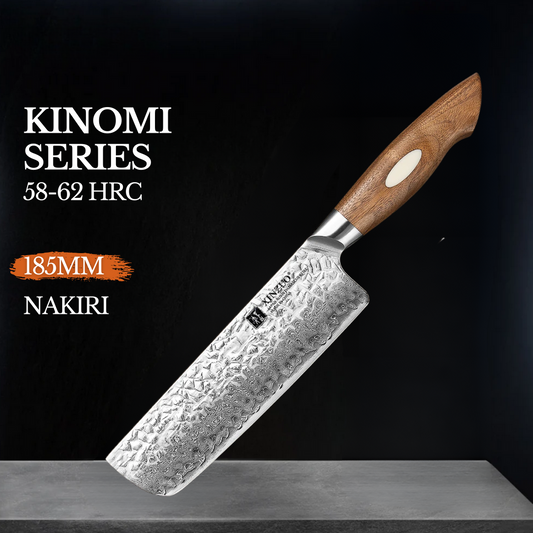 XINZUO 7" (180MM) Kinomi Series Nakiri mit Walnussholzgriff und AUS-10 Damaststahl