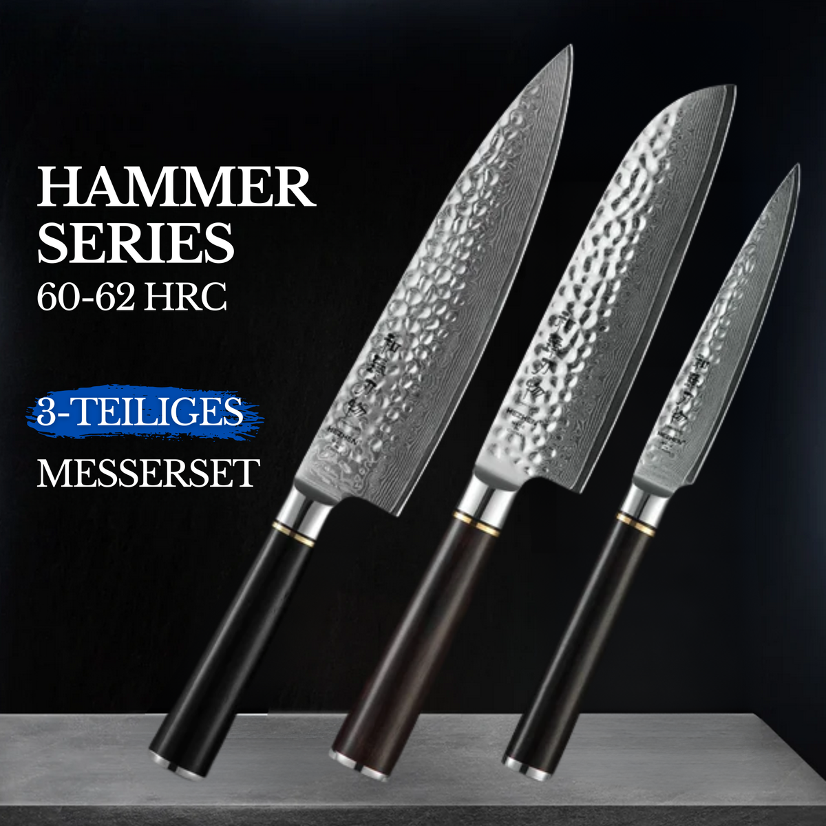 HEZHEN Hammer Series 3-piece knife set - 67 layers of Damascus steel