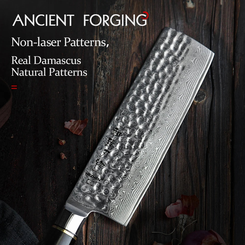HEZHEN Hammer Series Nakiri Messer 171 mm - 110 Lagen Damaststahl