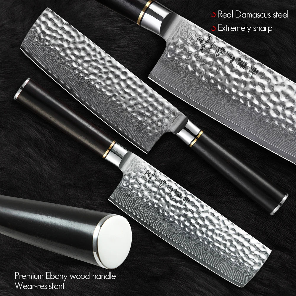 HEZHEN Hammer Series Nakiri Messer 171 mm - 110 Lagen Damaststahl