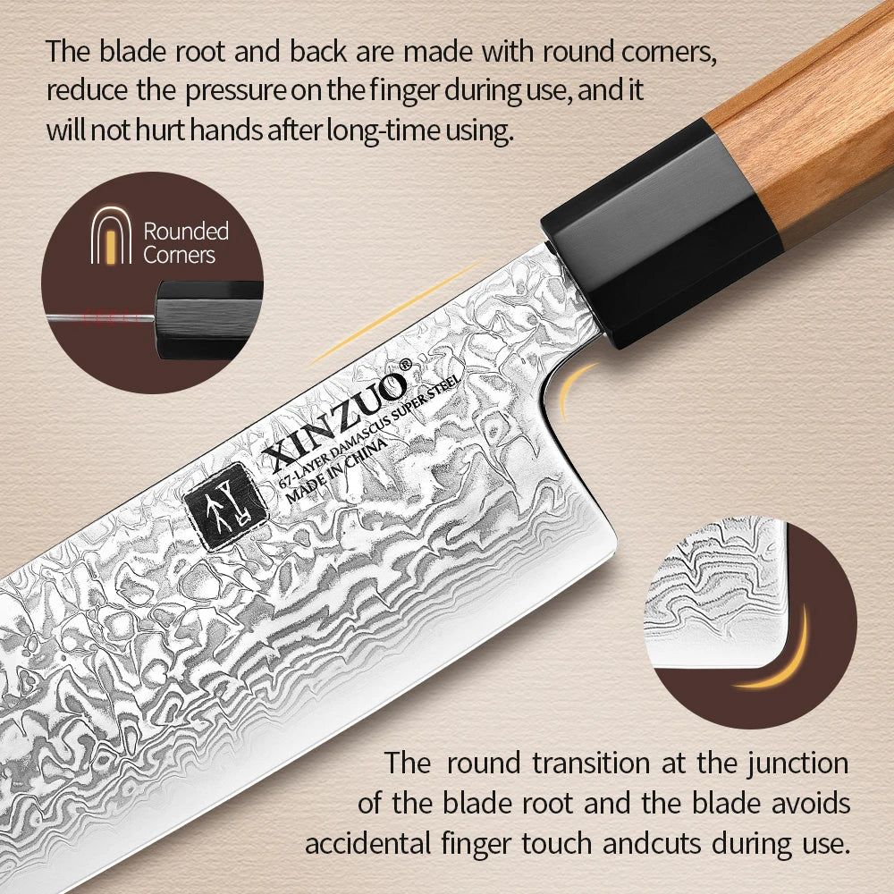 XINZUO Sobokuna Series Nakiri Messer 178 mm - 67 Lagen Damaststahl