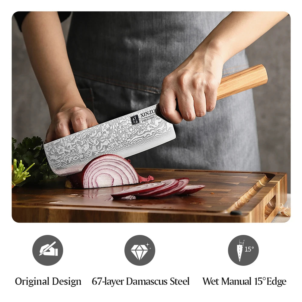 XINZUO Sobokuna Series Nakiri Messer 178 mm - 67 Lagen Damaststahl