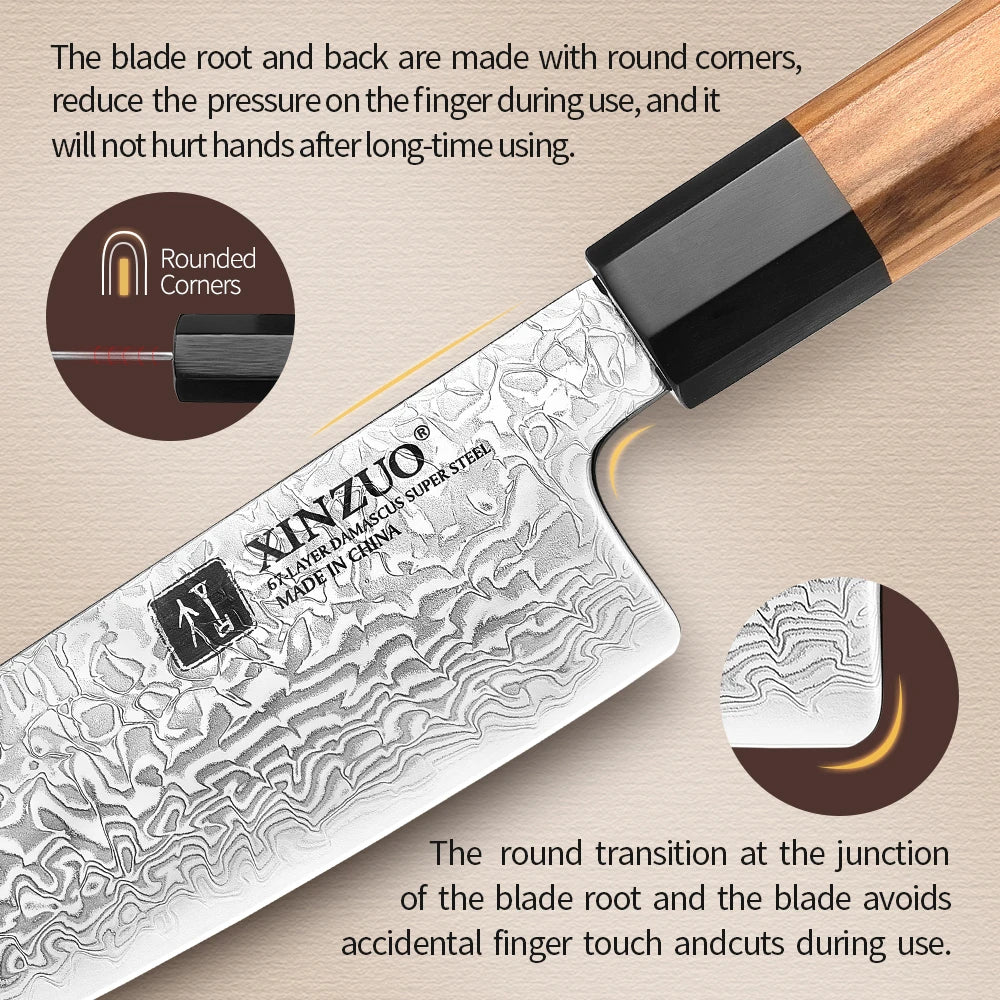 XINZUO Sobokuna Series Santoku Messer 185 mm - 67 Lagen Damaststahl