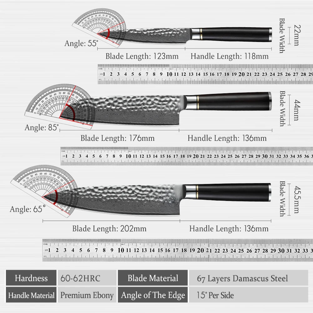 HEZHEN Hammer Series 3-piece knife set - 67 layers of Damascus steel