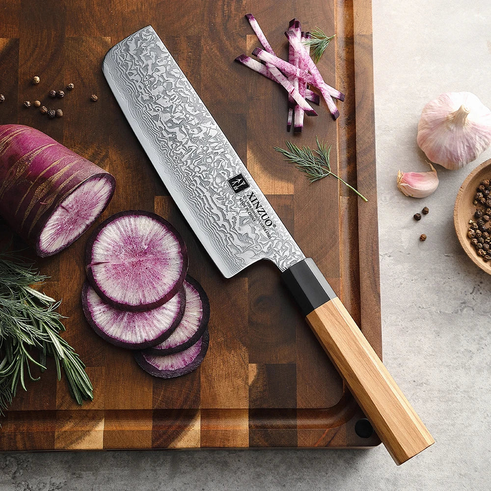 XINZUO Sobokuna Series Nakiri Messer 178 mm - 67 Lagen Damaststahl