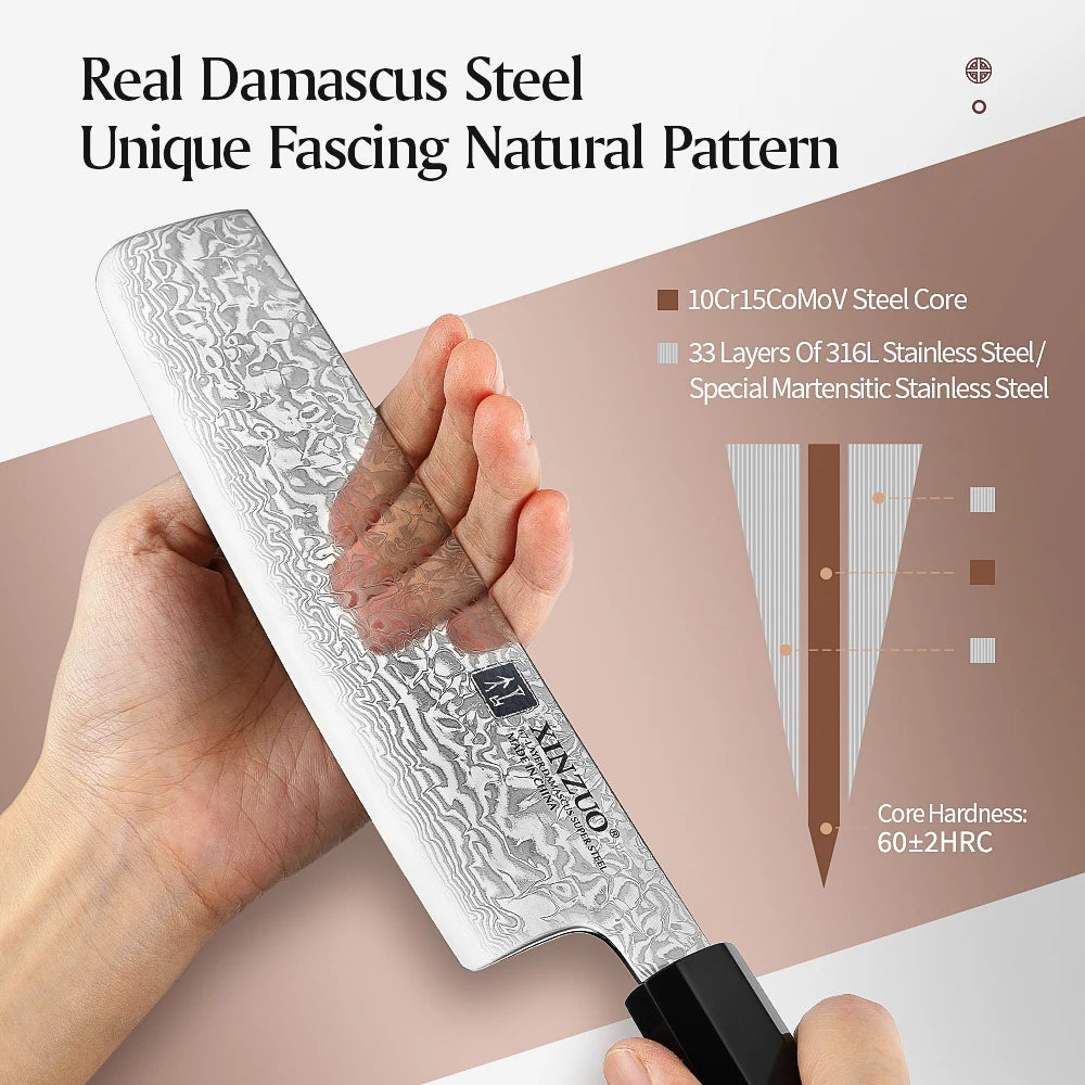 XINZUO Sobokuna Series Nakiri Messer 178 mm - 67 Lagen Damaststahl