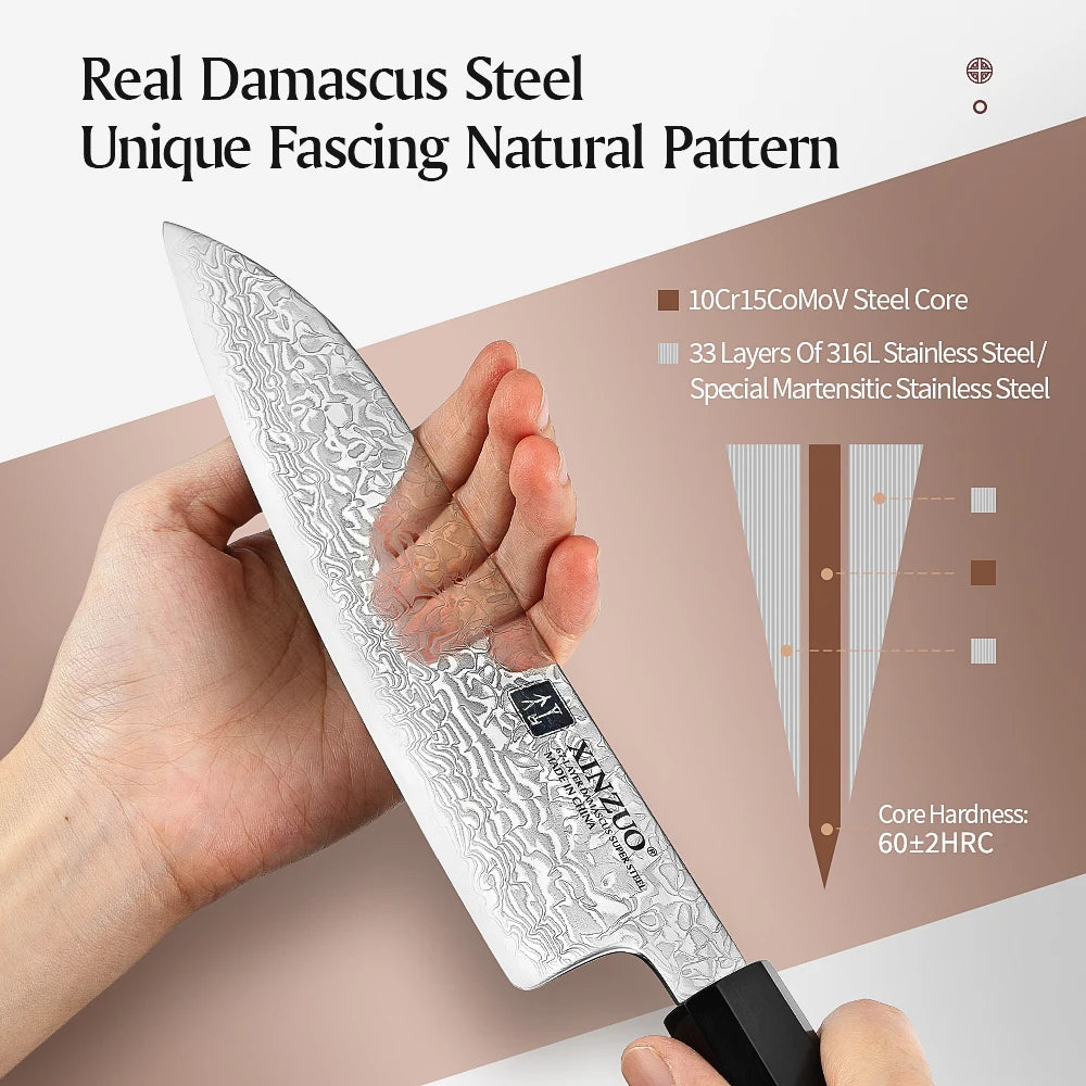 XINZUO Sobokuna Series Santoku Messer 185 mm - 67 Lagen Damaststahl