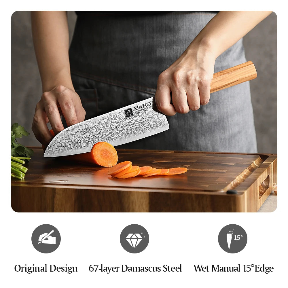 XINZUO Sobokuna Series Santoku Messer 185 mm - 67 Lagen Damaststahl