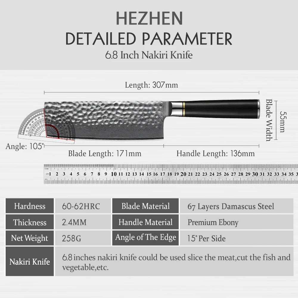 HEZHEN Hammer Series Nakiri Messer 171 mm - 110 Lagen Damaststahl