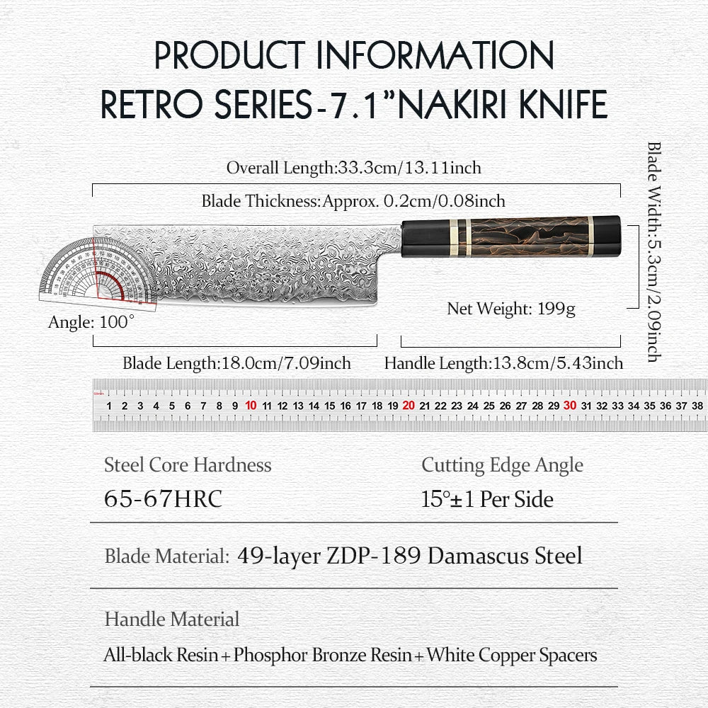 HEZHEN 7.1" (180MM) Tsubaki Series Nakiri