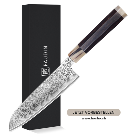 PAUDIN 7" (180MM) Murasaki Series Santoku mit Ebenholz Griff und 67-Lagen Damaststahl