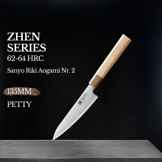 XINZUO 5.3" (134MM) Zhen Series Universalmesser (Petty) mit japanischem Sanyo Riki Aogami Nr. 2 Stahl und Ahornholz Griff