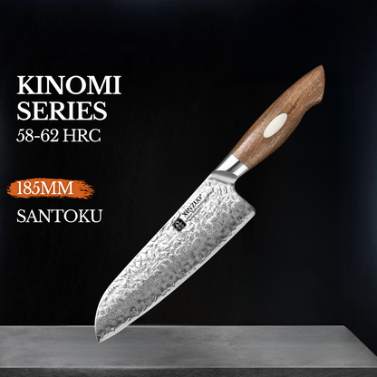 XINZUO 7" (180MM) Kinomi Series Santoku mit Walnussholzgriff und AUS-10 Damaststahl