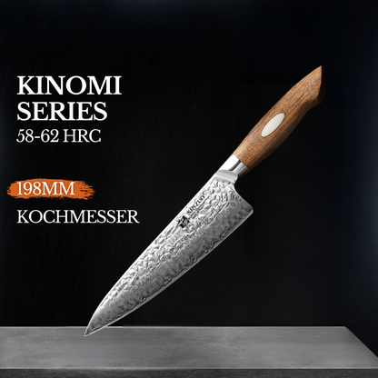 XINZUO 7.8" (198MM) Kinomi Series Kochmesser mit Walnussholzgriff und AUS-10 Damaststahl