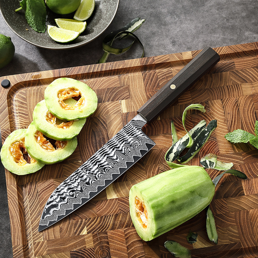 HEZHEN Shaolin Series Santoku Messer 178 mm - 67 Lagen Damaststahl