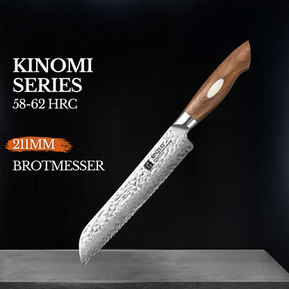 XINZUO 8.5" (215MM) Kinomi Series Brotmesser mit Walnussholzgriff und AUS-10 Damaststahl