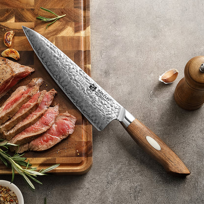 XINZUO 7.8" (198MM) Kinomi Series Kochmesser mit Walnussholzgriff und AUS-10 Damaststahl