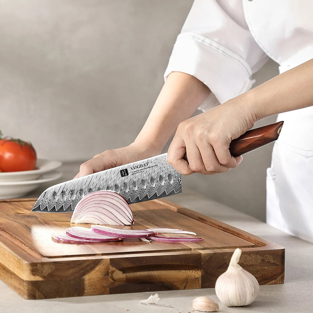 XINZUO x MAURO ULIASSI Santoku Messer 185 mm - 73 Lagen Damaststahl