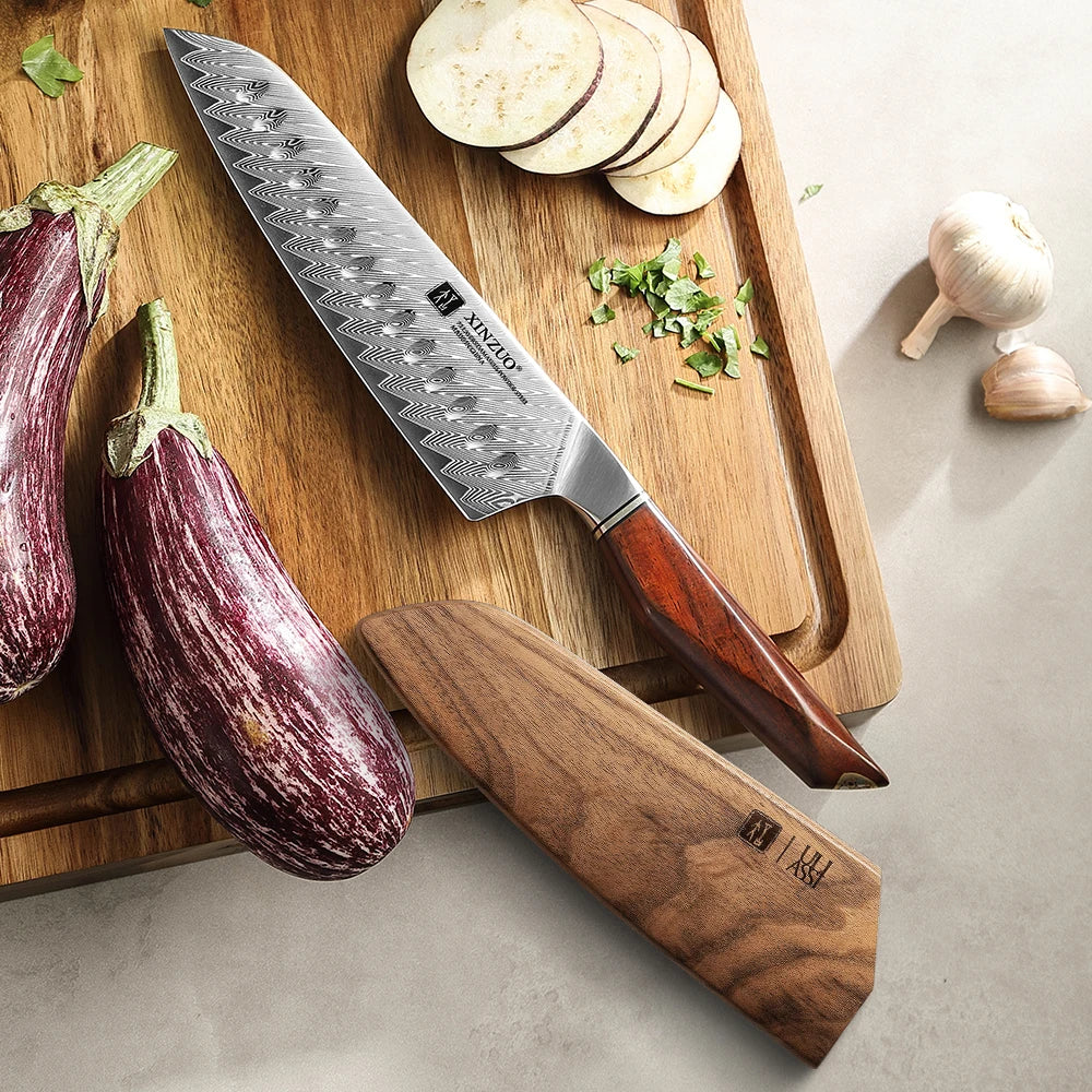 XINZUO x MAURO ULIASSI Santoku Messer 185 mm - 73 Lagen Damaststahl