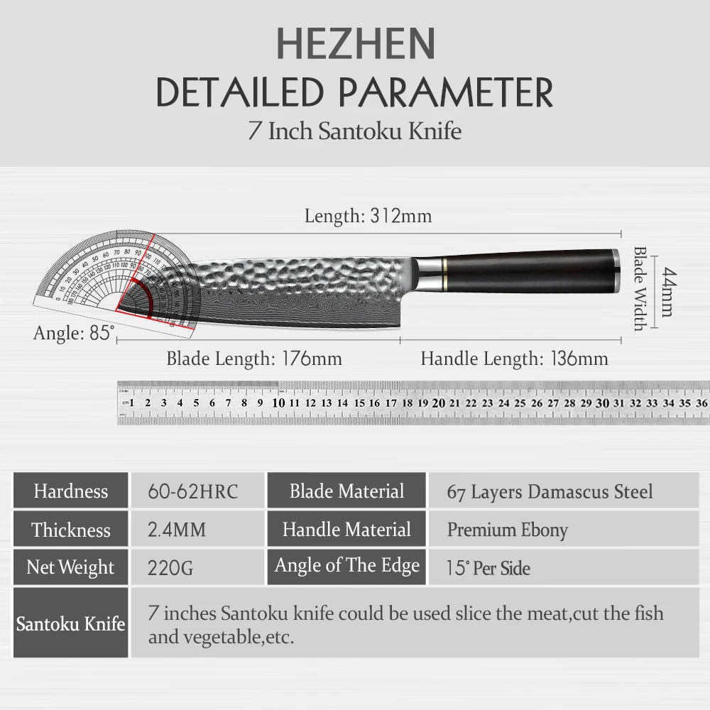 HEZHEN 7" Hammer Series Santoku Knife