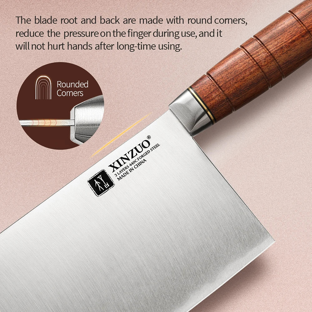 XINZUO 7.5'' (190MM) chinesischer Cleaver mit Verbundstahl Klinge und Rotholz Griff