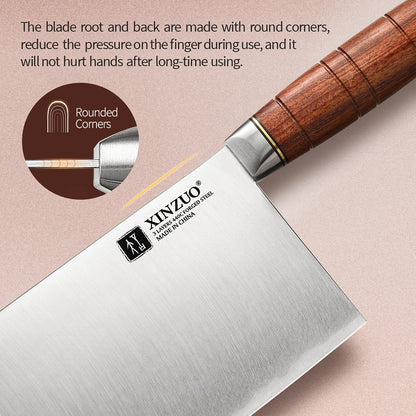 XINZUO 7.5'' (190MM) chinesischer Cleaver mit Verbundstahl Klinge und Rotholz Griff