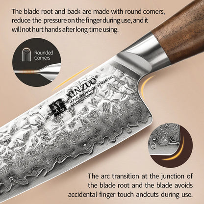 XINZUO 7" (180MM) Kinomi Series Santoku mit Walnussholzgriff und AUS-10 Damaststahl