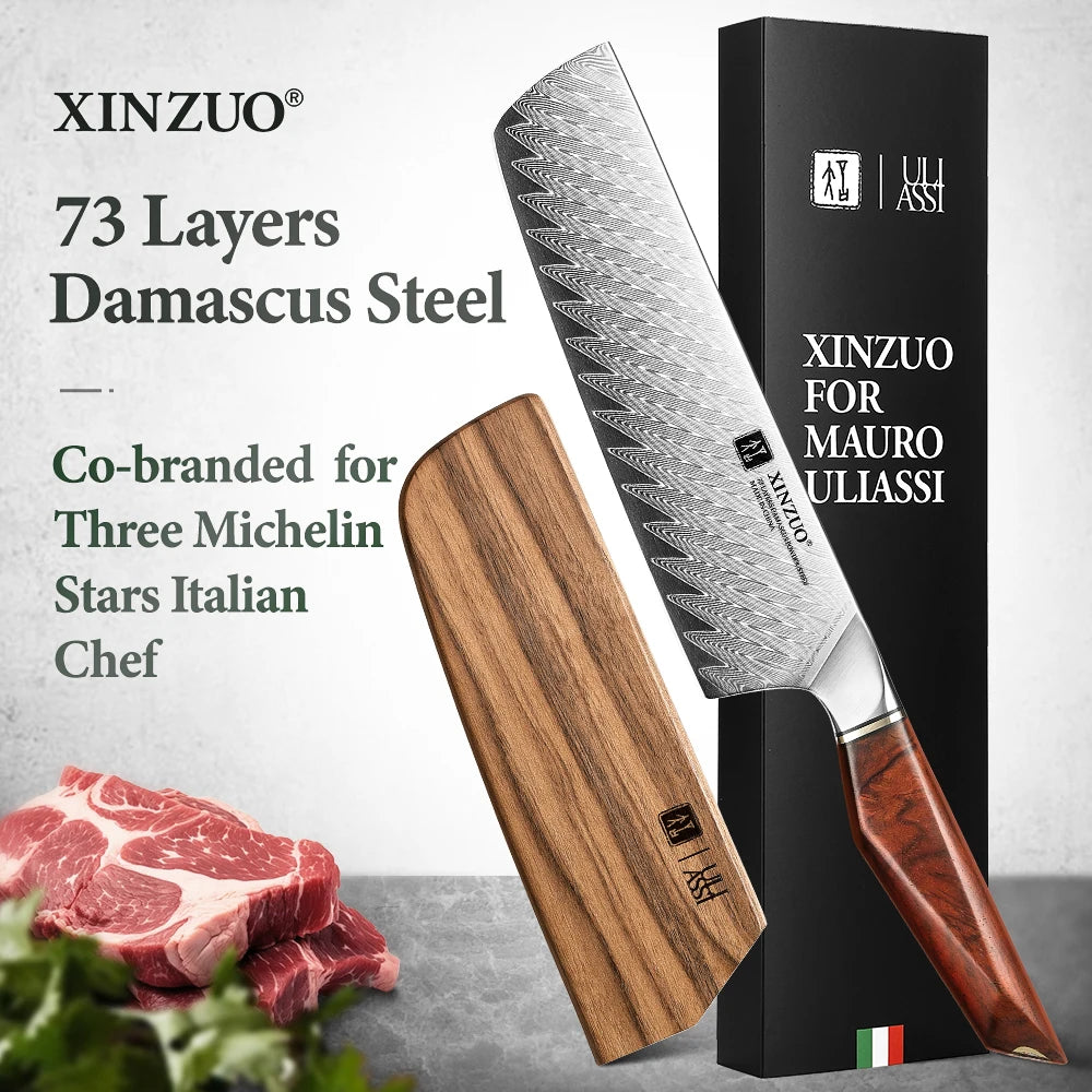 XINZUO x MAURO ULIASSI Nakiri Messer 185 mm - 73 Lagen Damaststahl