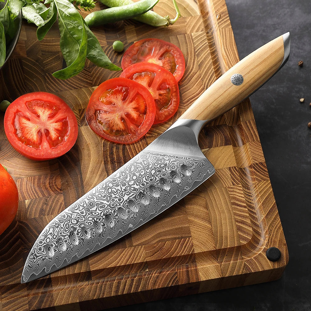 HEZHEN Kasumi Series Santoku Messer 187 mm - 73 Lagen Damaststahl