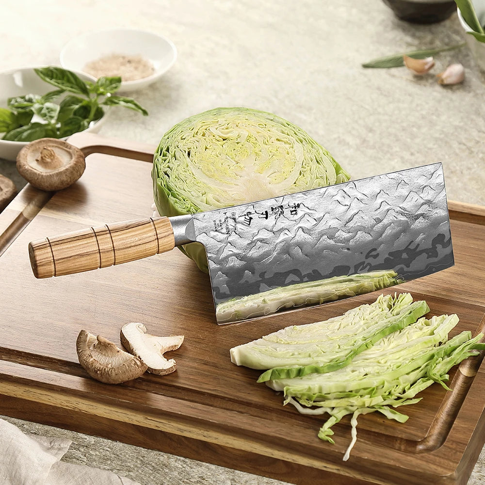 HEZHEN Hinoki Series Chinesisches Cleaver 180 mm - 9 Lagen Damaststahl