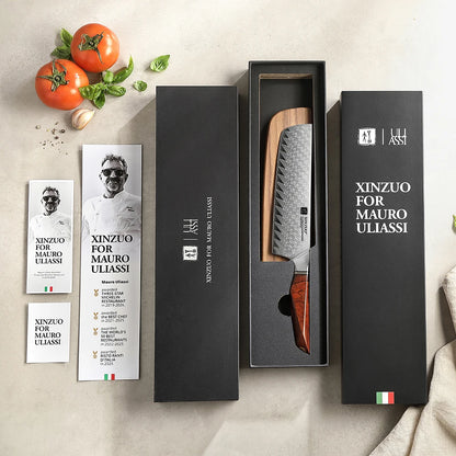 XINZUO x MAURO ULIASSI Nakiri Messer 185 mm - 73 Lagen Damaststahl