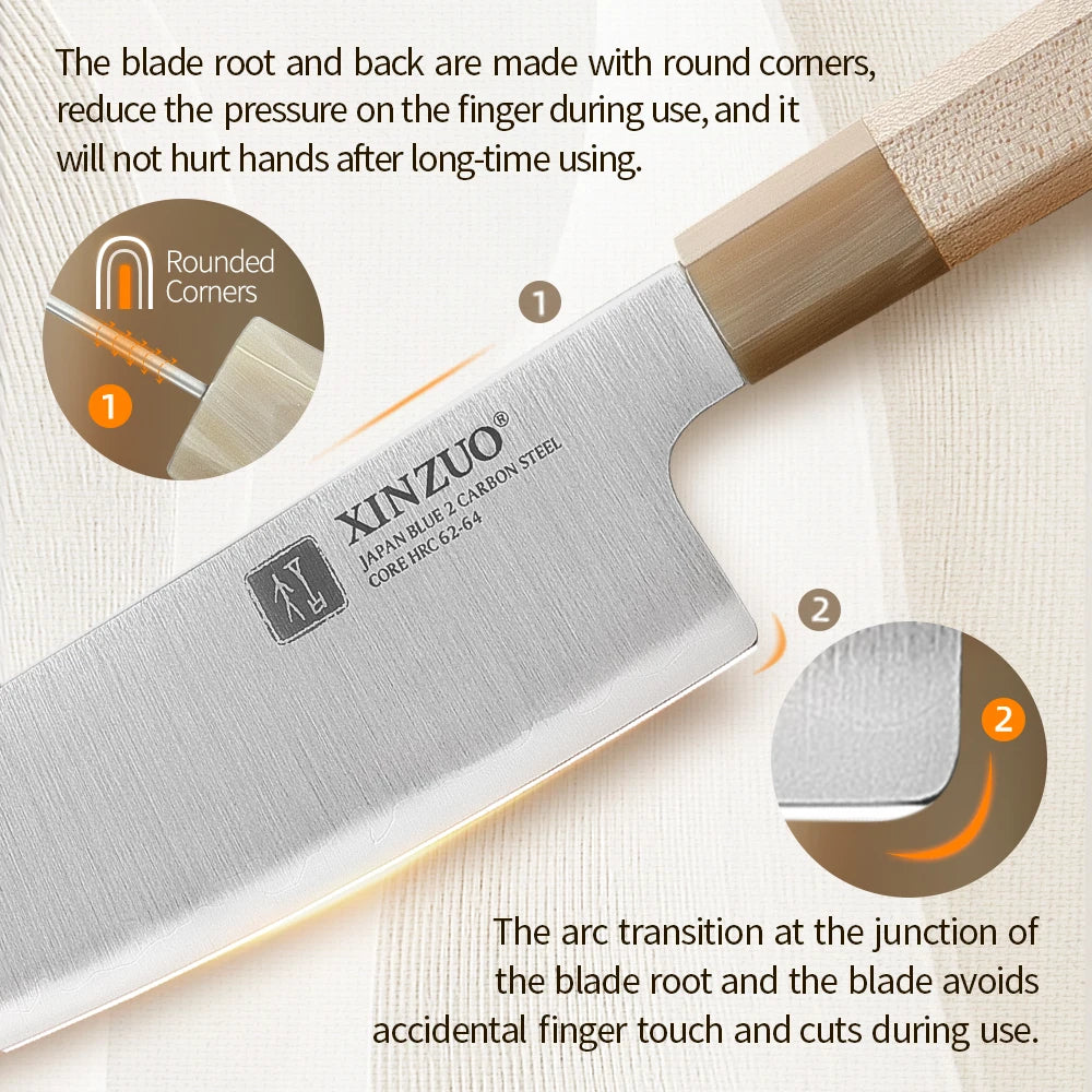 XINZUO 7.25" (184MM) Zhen Series Santoku mit Ahornholz Büffelhorn Griff und Sanyo Riki Aogami Nr. 2 Stahl