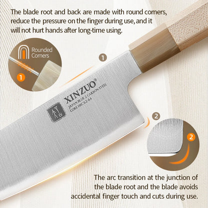 XINZUO 7.25" (184MM) Zhen Series Santoku mit Ahornholz Büffelhorn Griff und Sanyo Riki Aogami Nr. 2 Stahl