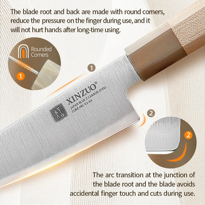 XINZUO 5.3" (134MM) Zhen Series Universalmesser (Petty) mit Ahornholz Büffelhorn Griff und Sanyo Riki Aogami Nr. 2 Stahl