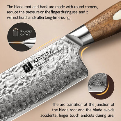 XINZUO 7" (180MM) Kinomi Series Nakiri mit Walnussholzgriff und AUS-10 Damaststahl