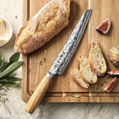 HEZHEN Hinoki Series Brotmesser 207 mm - 9 Lagen Damaststahl