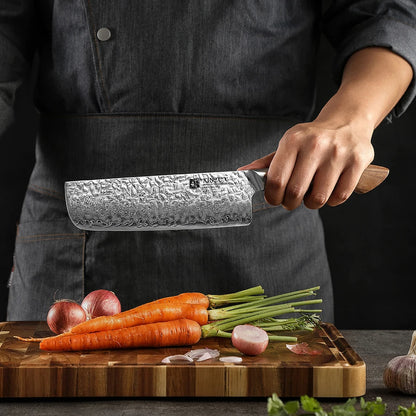 XINZUO 7" (180MM) Kinomi Series Nakiri mit Walnussholzgriff und AUS-10 Damaststahl