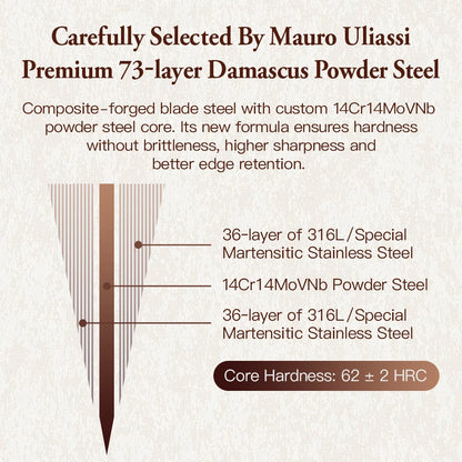 XINZUO x MAURO ULIASSI Nakiri Messer 185 mm - 73 Lagen Damaststahl
