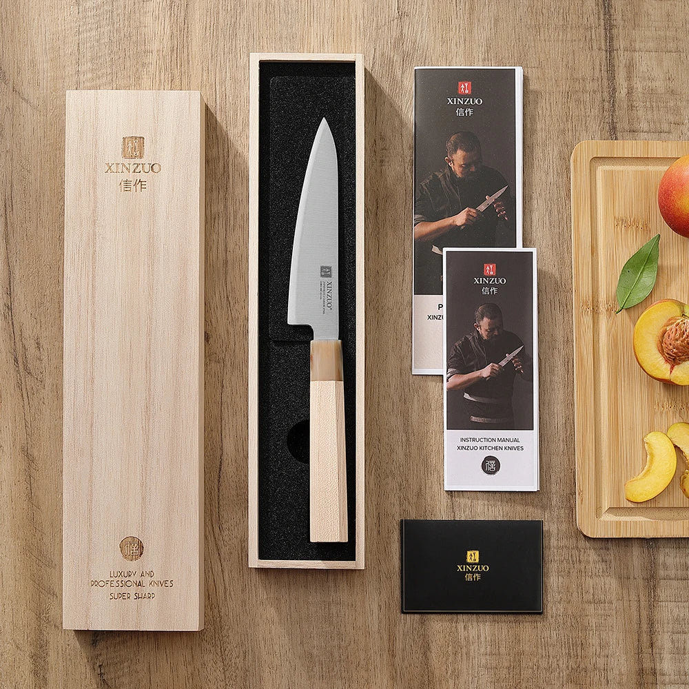 XINZUO 5.3" (134MM) Zhen Series Universalmesser (Petty) mit Ahornholz Büffelhorn Griff und Sanyo Riki Aogami Nr. 2 Stahl