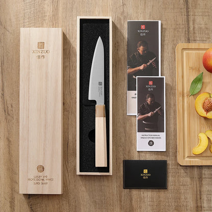 XINZUO 5.3" (134MM) Zhen Series Universalmesser (Petty) mit Ahornholz Büffelhorn Griff und Sanyo Riki Aogami Nr. 2 Stahl
