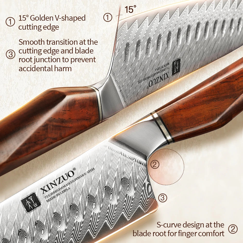 XINZUO x MAURO ULIASSI Santoku Messer 185 mm - 73 Lagen Damaststahl