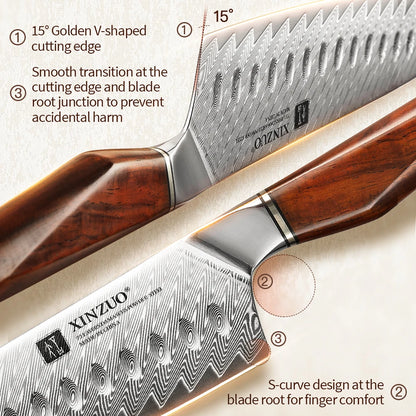 XINZUO x MAURO ULIASSI Santoku Messer 185 mm - 73 Lagen Damaststahl