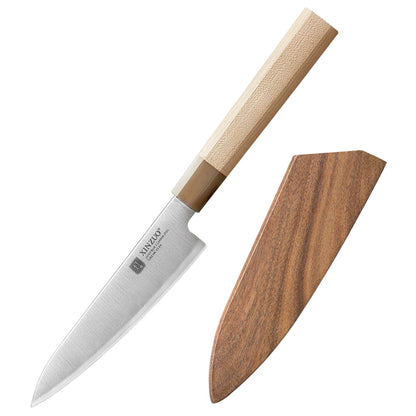 XINZUO 5.3" (134MM) Zhen Series Universalmesser (Petty) mit Ahornholz Büffelhorn Griff und Sanyo Riki Aogami Nr. 2 Stahl