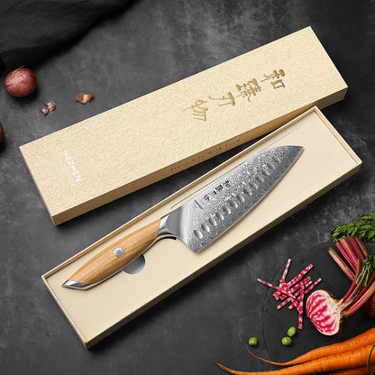 HEZHEN Kasumi Series Santoku Messer 187 mm - 73 Lagen Damaststahl