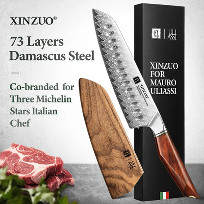 XINZUO x MAURO ULIASSI Santoku Messer 185 mm - 73 Lagen Damaststahl
